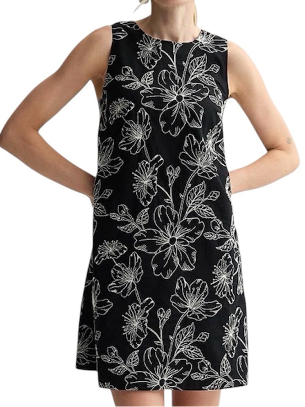 Nine West Shift Mini Dress Embroidered Black Small